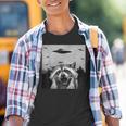 Alien Raccoon UFO Graphic Tee for Families | Fun Unisex T-Shirt