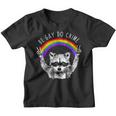 Raccoon LGBTQ Youth T-Shirt - Be Gay Do Crime Rainbow Design