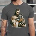 Jesus Hugging Raccoon Unisex T-Shirt - Vintage Distressed Style