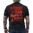 In February We Wear Red Heart Disease Awareness Red Ribbon Men's Back Print T-Shirt