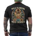 Retro Southern Sunset Cowgirl Wild Flowers Wild Horses Men's T-shirt Back Print