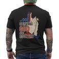 Serving God And Country US Flag Cross Patriotic Christian Men's Back Print T-Shirt