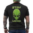 Stay Weird Colorful Alien Head UFO Human Festival Costume Tank Top Men's Back Print T-Shirt