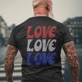 American Flag Love Positive Message Hearts Love America Hope Men's Back Print T-Shirt Gifts for Old Men
