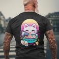 Anime Cat Eating Ramen Japanese Ramen Cat Japan Men's T-shirt Back Print Gifts for Old Men