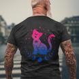 Bisexual Astrology Cat Colours Of Bi Pride Flag T-Shirt mit Rückendruck Geschenke für alte Männer