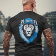 Blue Lions Salty Wearing Hat Salty Cool Lions Strong Lions Men's T-shirt Back Print Gifts for Old Men