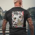 Cat Ramen Noodle Japanese Anime Manga Ramen Kawaii Cat T-Shirt mit Rückendruck Geschenke für alte Männer