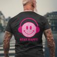 Chillibes 70S Pink Smile Face Music Headphones Happy Face T-Shirt mit Rückendruck Geschenke für alte Männer