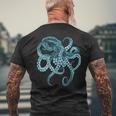 Deep Sea Blue Octopus In Combat Posture T-Shirt mit Rückendruck Geschenke für alte Männer