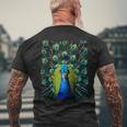 Elegant Peacock Eye Bird Watcher Blue Peacock T-Shirt mit Rückendruck Geschenke für alte Männer