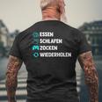 Essen Schlafen Zocken Wiederholen Gaming Zocker T-Shirt mit Rückendruck Geschenke für alte Männer