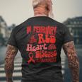 In February We Wear Red Heart Disease Awareness Red Ribbon Men's Back Print T-Shirt Gifts for Old Men