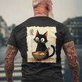 Cat Ramen Graphic Japanese Kawaii Anime Cat Men's T-shirt Back Print Gifts for Old Men
