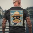 Graphic Cat Ramen Noodles Japanese Kawaii Anime Men's T-shirt Back Print Gifts for Old Men