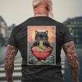 Kawaii Cat Anime Cat Ramen Graphic Japanese Men's T-shirt Back Print Gifts for Old Men