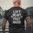 Lift Heavy Pray Hard Jesus Gym Weightlifter Deadlift Men's T-shirt Back Print Gifts for Old Men