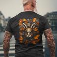 Rabbit Autumn Leaves Animal Art Robot Graphic Hare Men's Back Print T-Shirt Gifts for Old Men