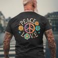 Retro 60s 70s Groovy Hippie Flowers Peace Sign Peace Love Men's Back Print T-Shirt Gifts for Old Men