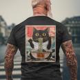 Retro Cat Ramen Japanese Graphic Kawaii Cat Anime Men's T-shirt Back Print Gifts for Old Men