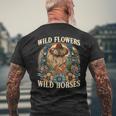 Retro Southern Sunset Cowgirl Wild Flowers Wild Horses Men's T-shirt Back Print Gifts for Old Men