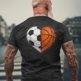 Soccer Basketball Ball Heart Sports Lover Valentines Day Men's T-shirt Back Print Gifts for Old Men