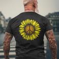 Sunflower Peace Sign Floral Hippie Love Retro Flower Peace Men's Back Print T-Shirt Gifts for Old Men