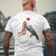 Grey Parrot Love Parrot Heart Bird T-Shirt mit Rückendruck Geschenke für alte Männer