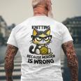 Kitten Knitting Because Murder Is Wrong Cat Men's Back Print T-Shirt Gifts for Old Men