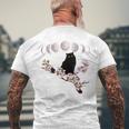 Sakura Chat Noir Fleurs Fleurs De Cerisier Phases Lunaires T-shirt imprimé au dos Cadeaux pour les vieillards