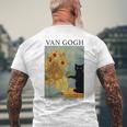 Van Gogh Black Cat With Sunflowers Cat Men's T-shirt Back Print Gifts for Old Men