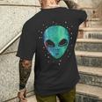 Alien Head Starry Night Sky Fun T-Shirt mit Rückendruck Geschenke für Ihn