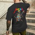 Autism Skeleton Guitar Player Rock Music Autism Awareness Men's T-shirt Back Print Gifts for Him