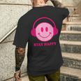 Chillibes 70S Pink Smile Face Music Headphones Happy Face T-Shirt mit Rückendruck Geschenke für Ihn