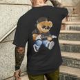 Cute Teddy Bear Playing Electric Guitar T-Shirt mit Rückendruck Geschenke für Ihn