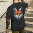 Fox Animal Blue Eyes Illustration Fox T-Shirt mit Rückendruck Geschenke für Ihn