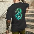 Green Flying Japanese Dragon With Kanji Lettering T-Shirt mit Rückendruck Geschenke für Ihn