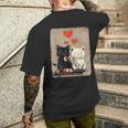 Kawaii Cat Couple Valentines Day Anime Cat Couple Heart Cat Men's T-shirt Back Print Gifts for Him
