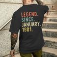 Legend Since January 1981 40Th Birthday 40 Years Old Men's T-shirt Back Print Gifts for Him