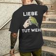 Lustiges Wellensittich Liebe Tut Weh T-Shirt mit Rückendruck Geschenke für Ihn