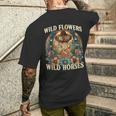 Retro Southern Sunset Cowgirl Wild Flowers Wild Horses Men's T-shirt Back Print Gifts for Him