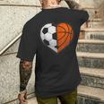 Soccer Basketball Ball Heart Sports Lover Valentines Day Men's T-shirt Back Print Funny Gifts