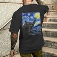 Starry Night Catan Gogh Cat T-Shirt mit Rückendruck Geschenke für Ihn