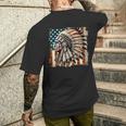 Vintage Native American Indian Chief American Usa Flag Men's T-shirt Back Print Gifts for Him