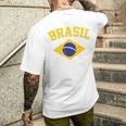 Brazilian National Flagintage Patriotic Football Brazil Green T-Shirt mit Rückendruck Geschenke für Ihn