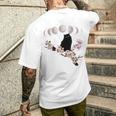 Sakura Chat Noir Fleurs Fleurs De Cerisier Phases Lunaires T-shirt imprimé au dos Cadeaux pour lui
