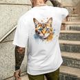 Watercolour Cat Portrait Adorable Animal Lover Gray T-Shirt mit Rückendruck Geschenke für Ihn