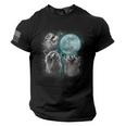 3 Raccoons Howling At Moon Men's Tee | USA Flag Sleeve Novelty Shirt