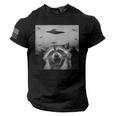 Alien UFO Raccoon Tee - American Flag Sleeve Shirt for Men, Women & Kids
