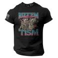 Raccoon Autism Awareness Men’s Tee - Patriotic Flag Sleeve